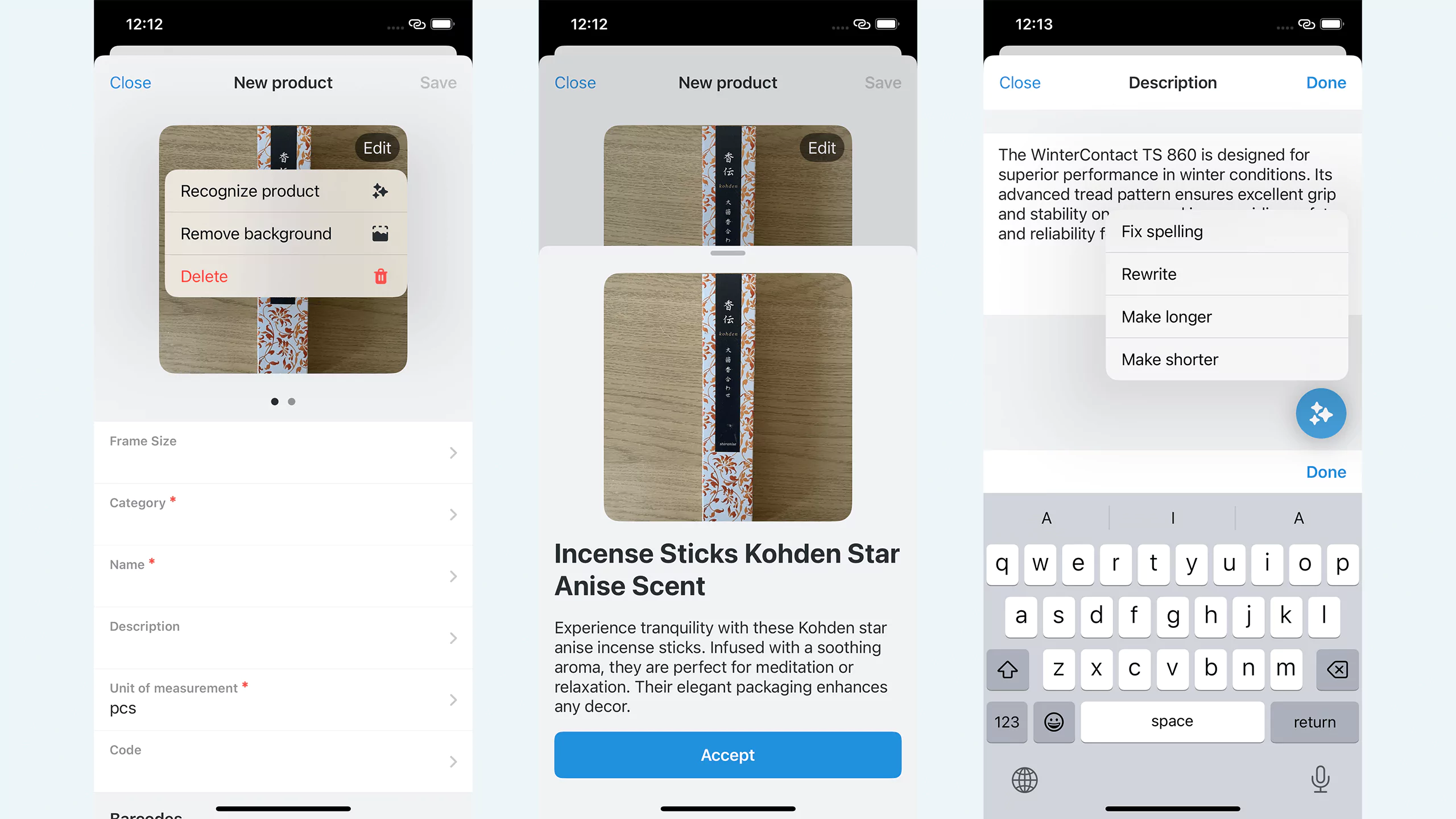 Add new products easier with AI in RO App mobile app