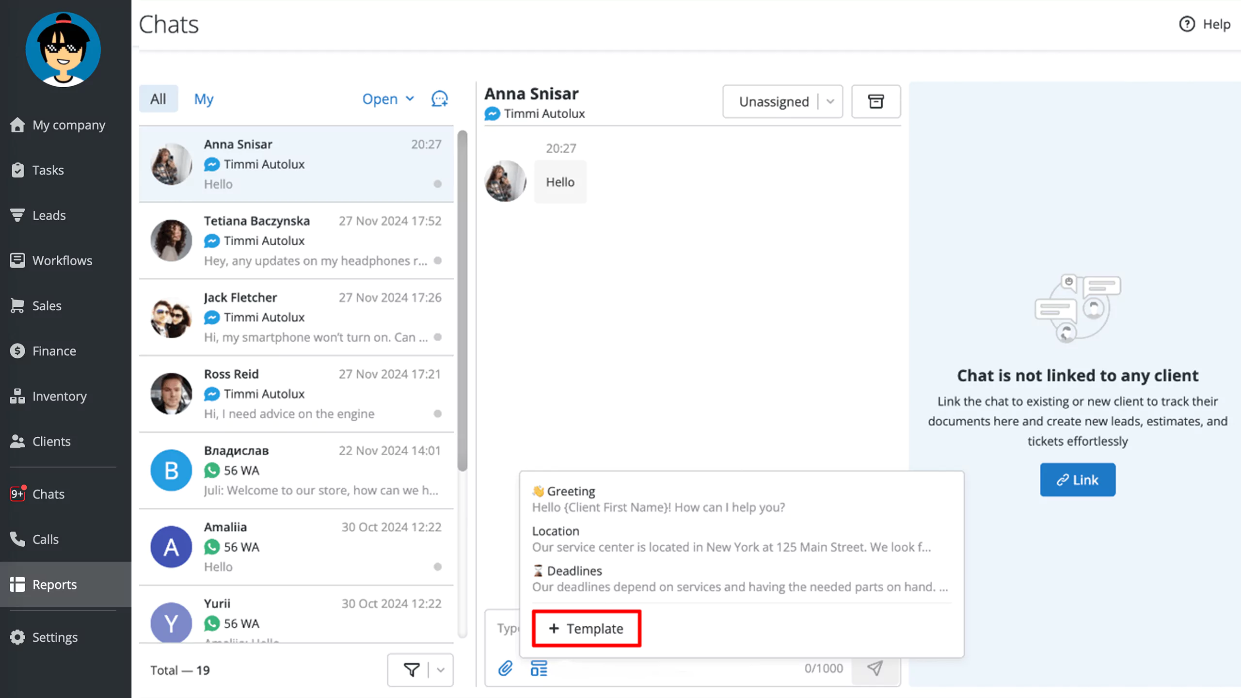 Sending pre-written messages via RO App Chats