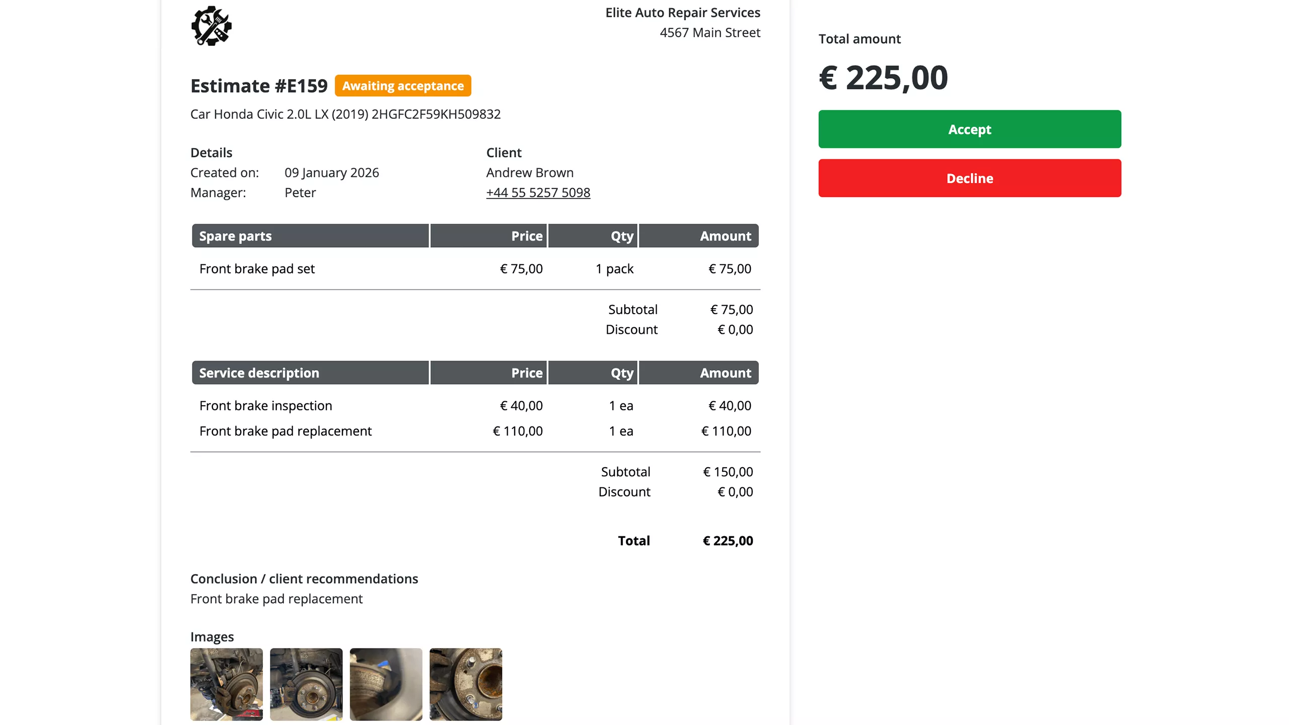 Digital estimates and online approvals in auto repair shop software RO App
