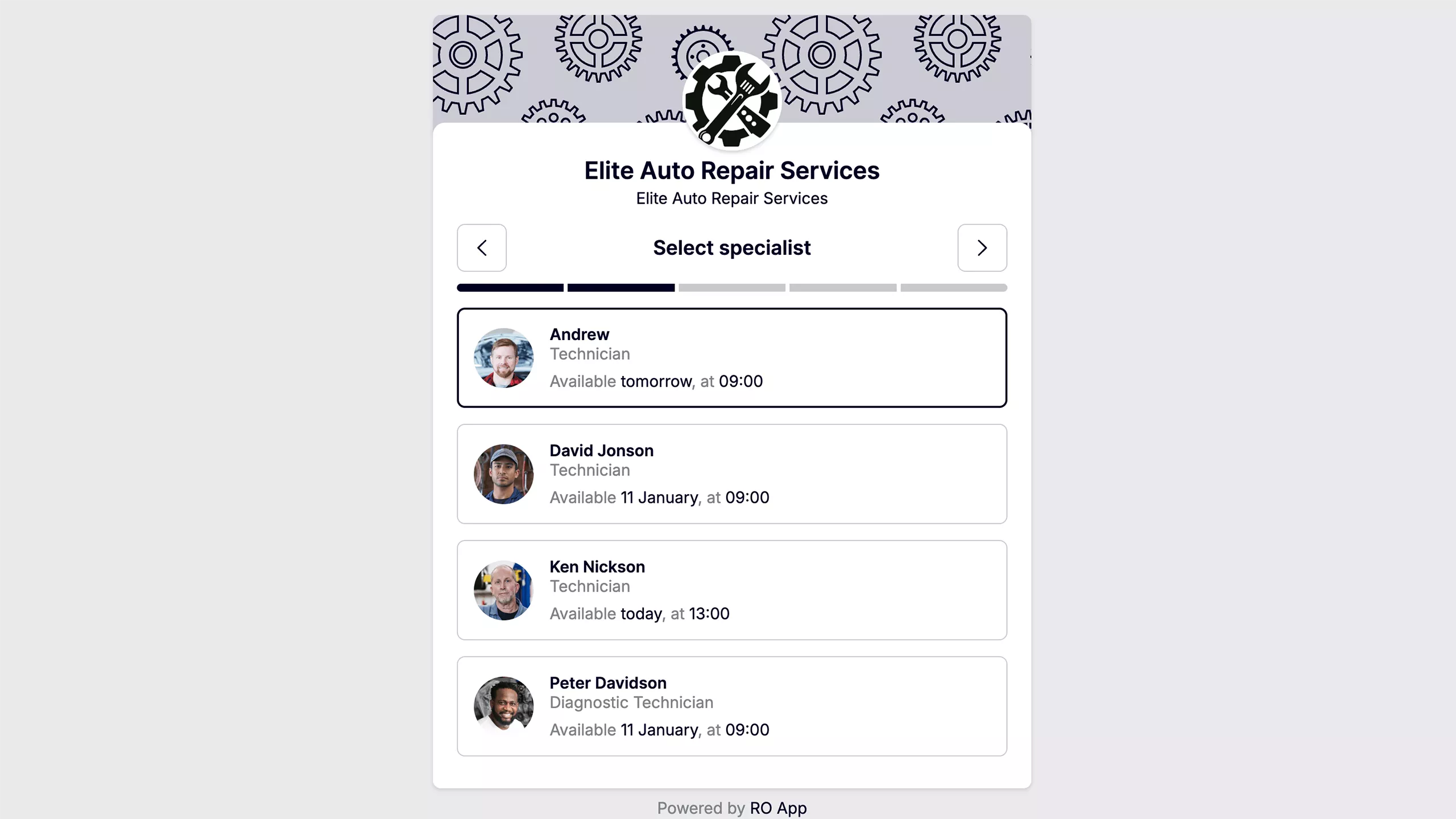 Public booking page with available slots