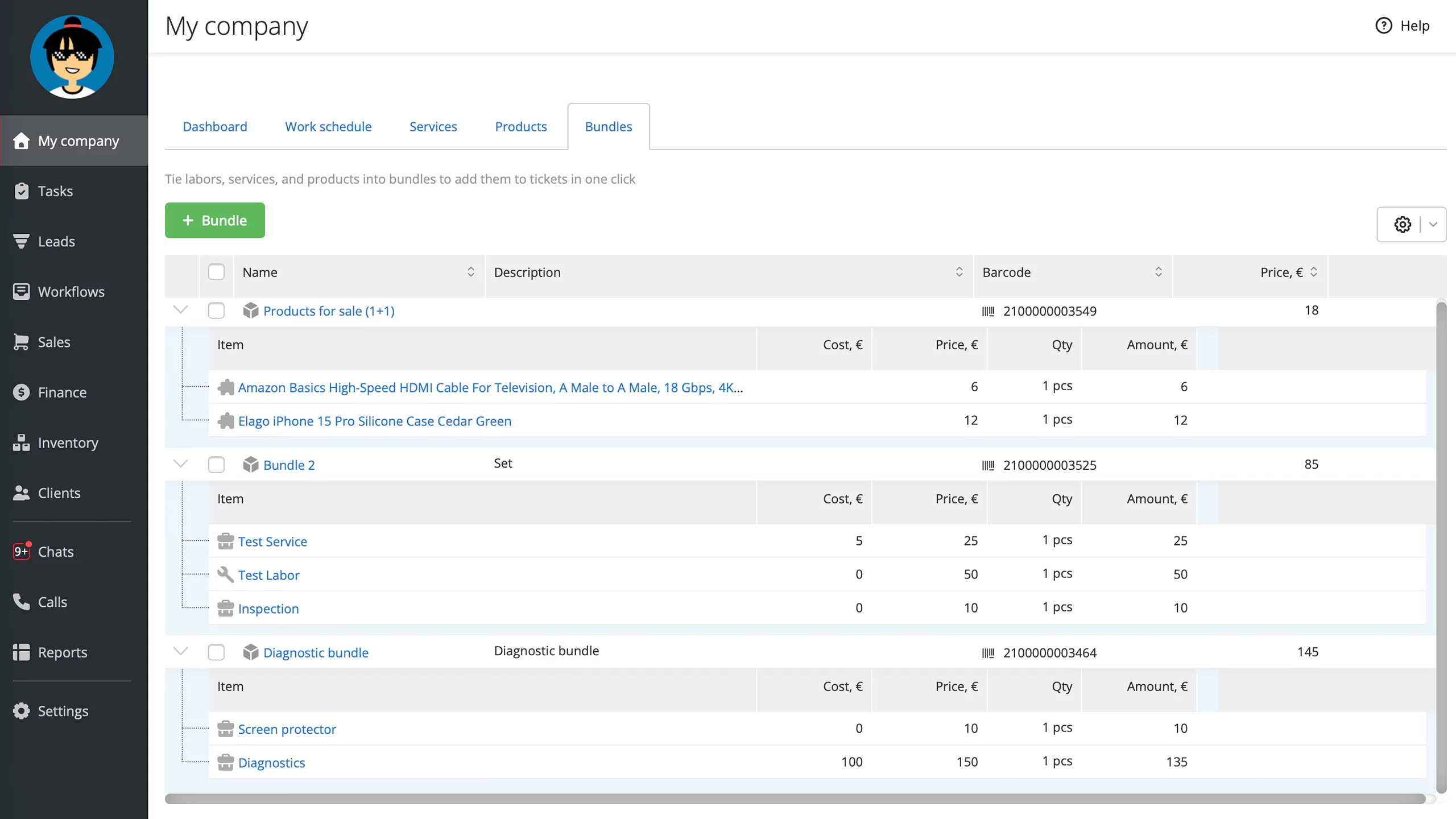 Service and Product Bundles in RO App