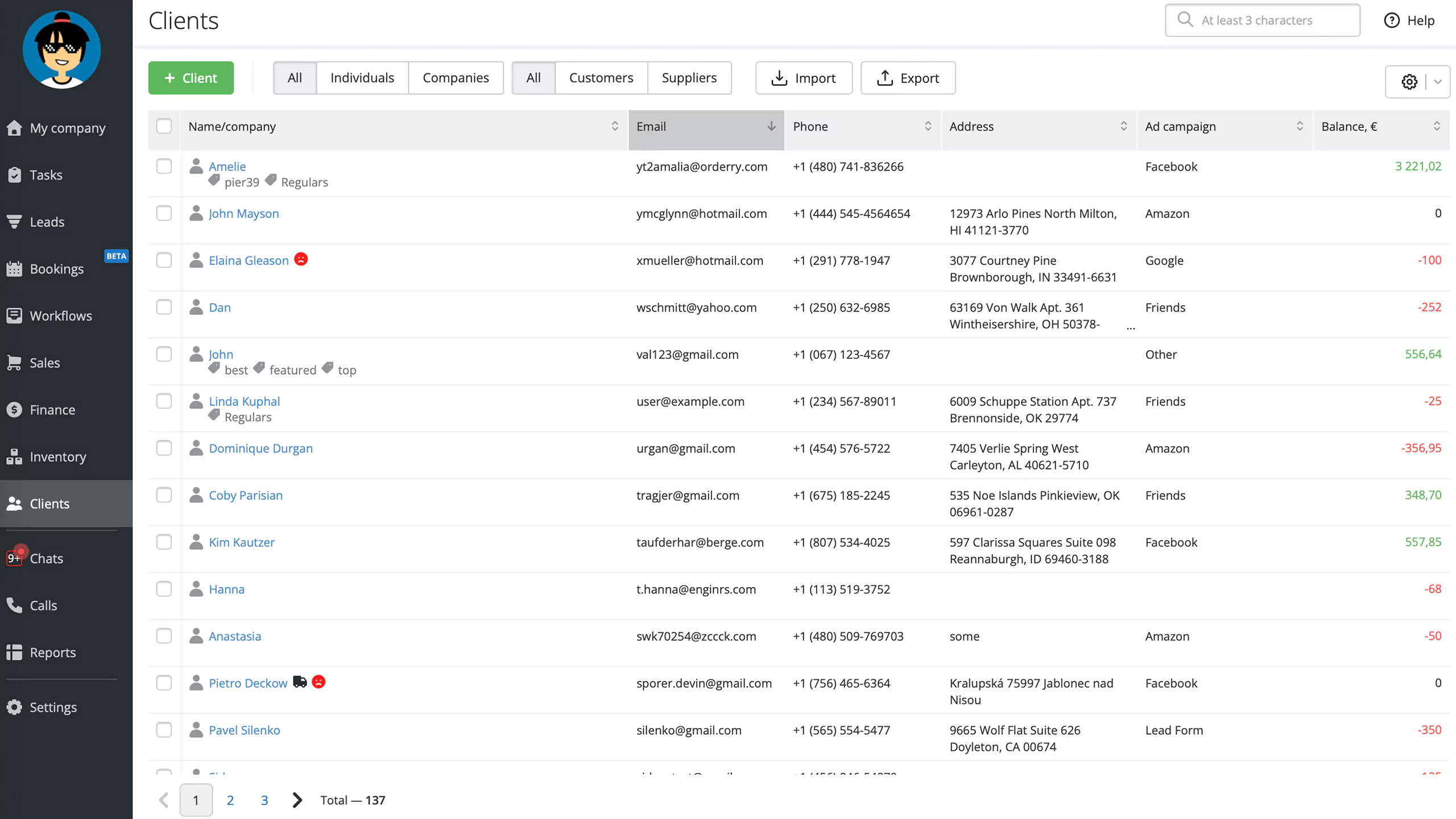 Detailed client and supplier information in one place
