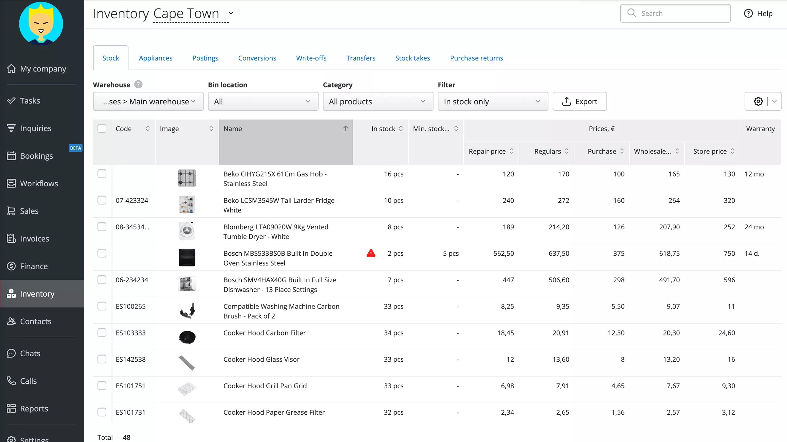 Smart inventory control with low stock alerts