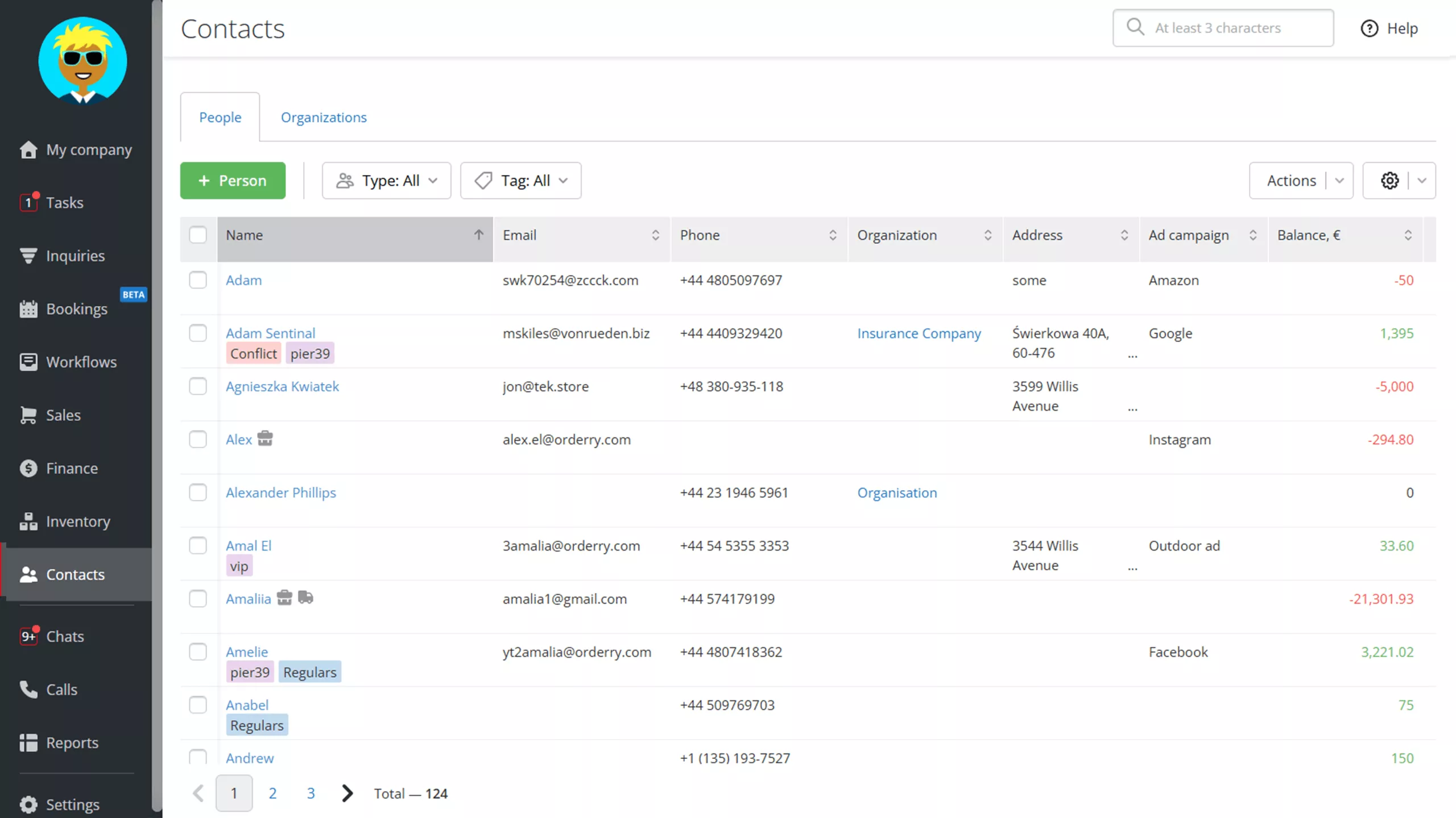 Centralized client database with tags and balance tracking
