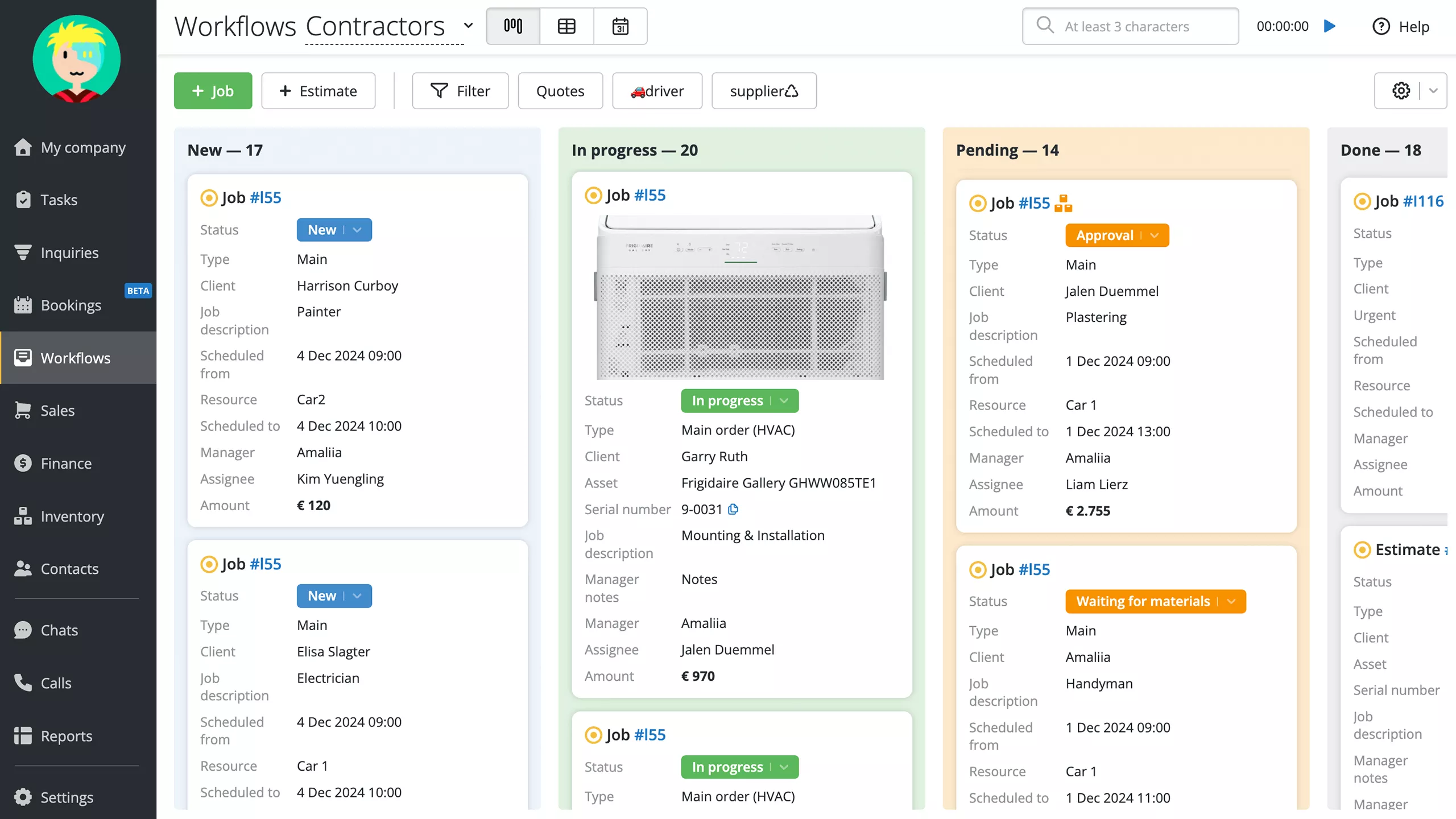 Visual calendar for job scheduling and technician assignment