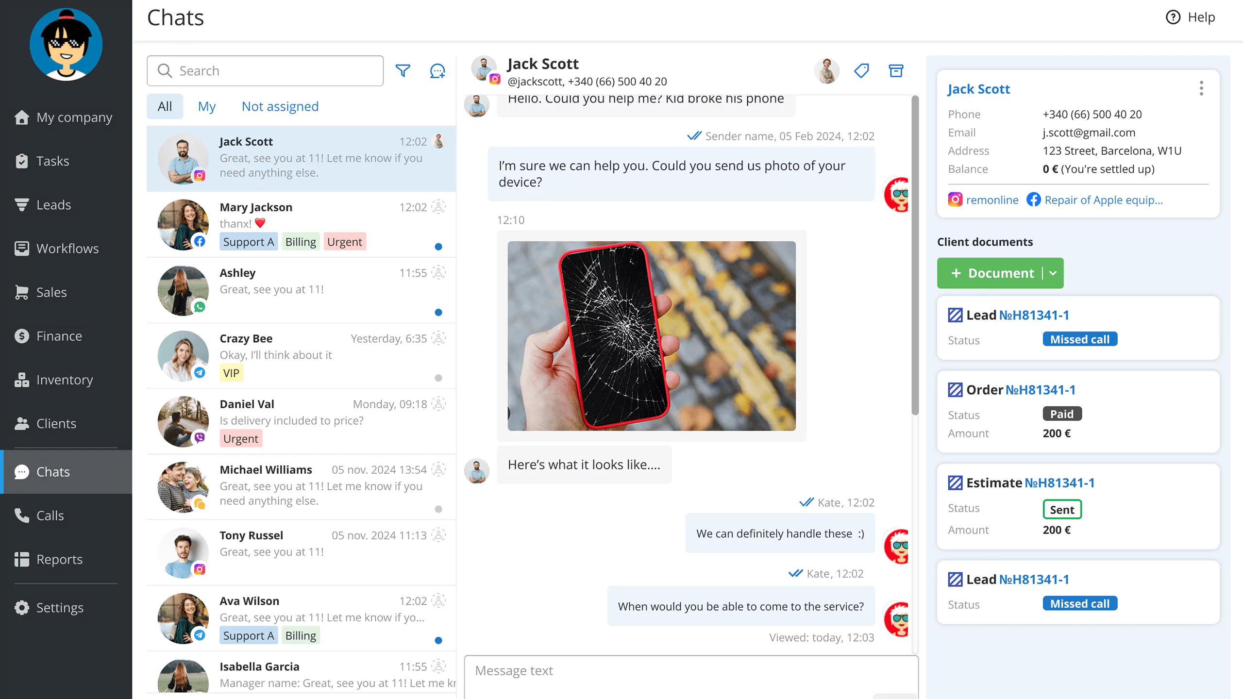 Customer communication in RO App Chats