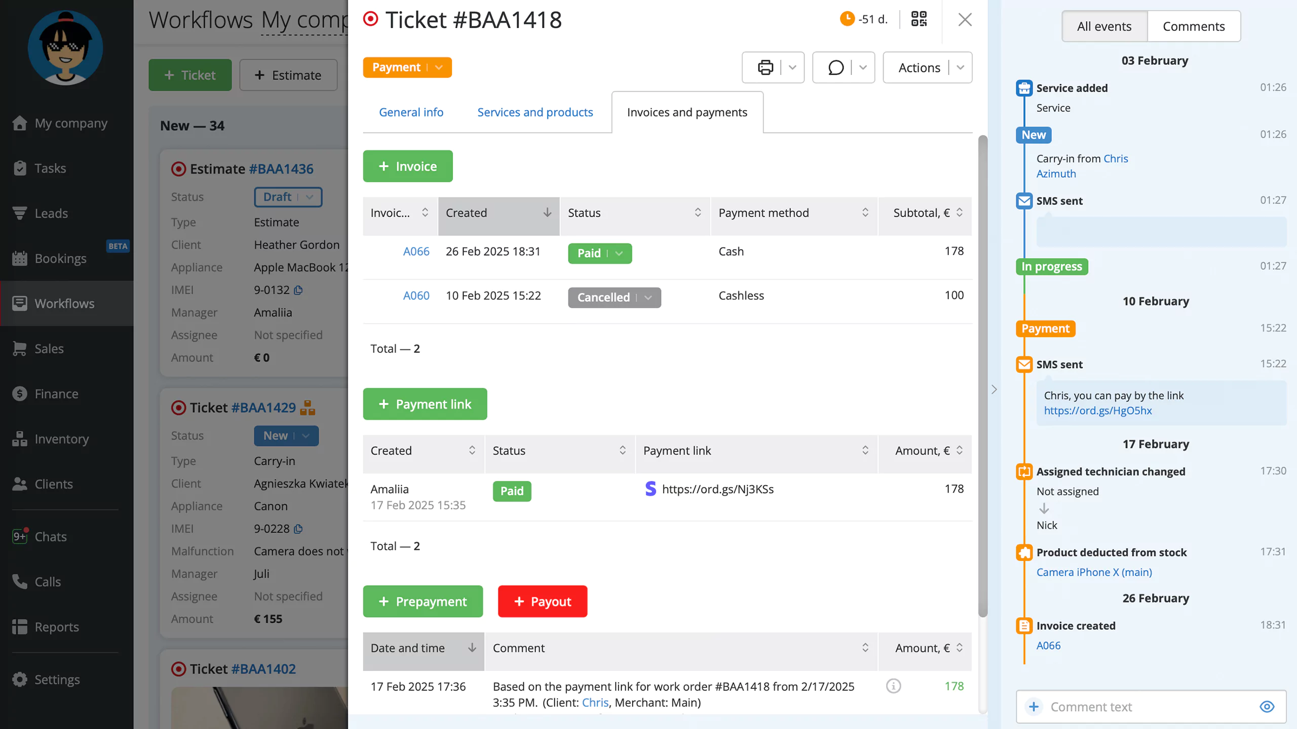 Tracking invoicing status in RO App