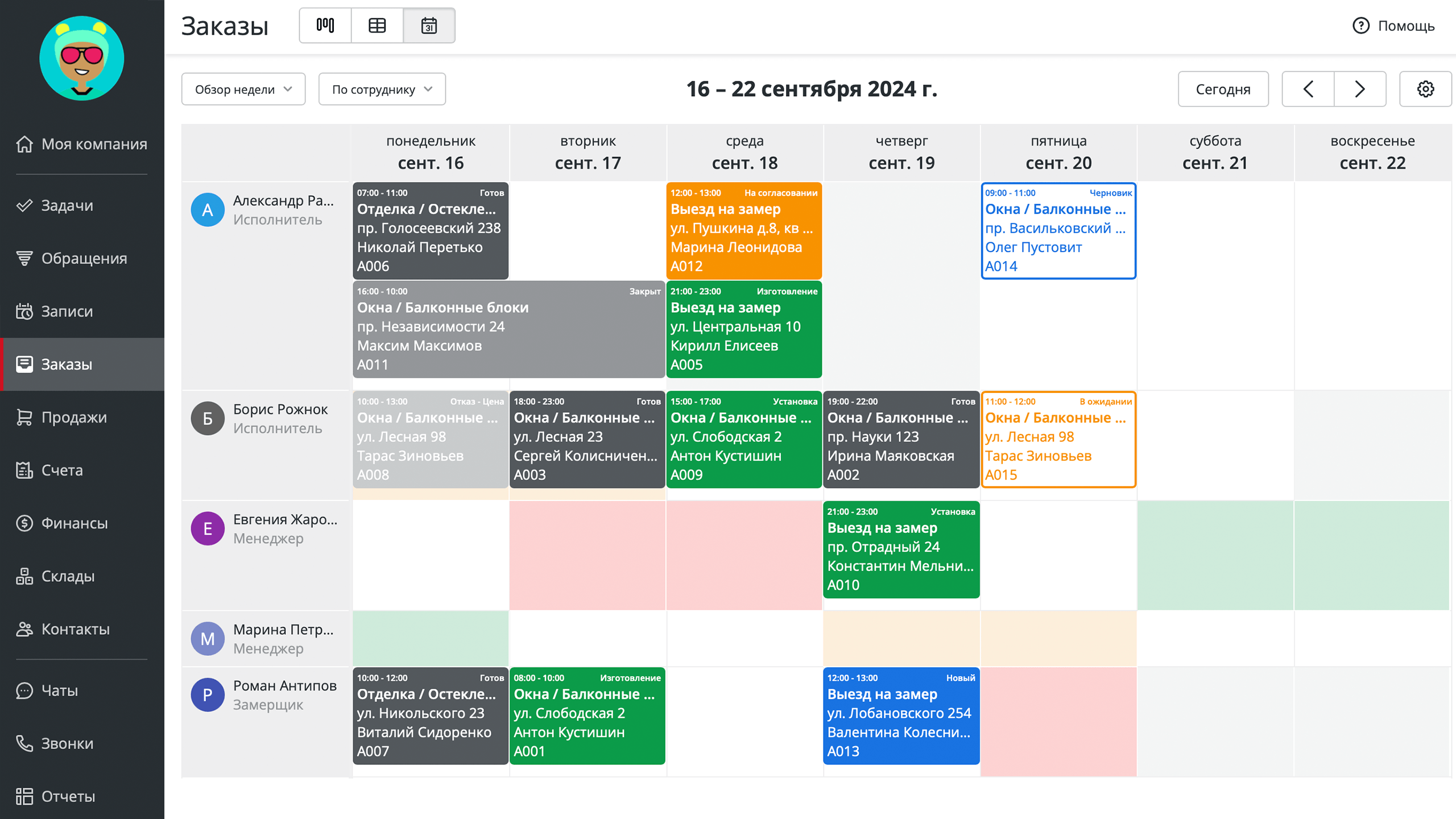 Таблица заказов в RO App