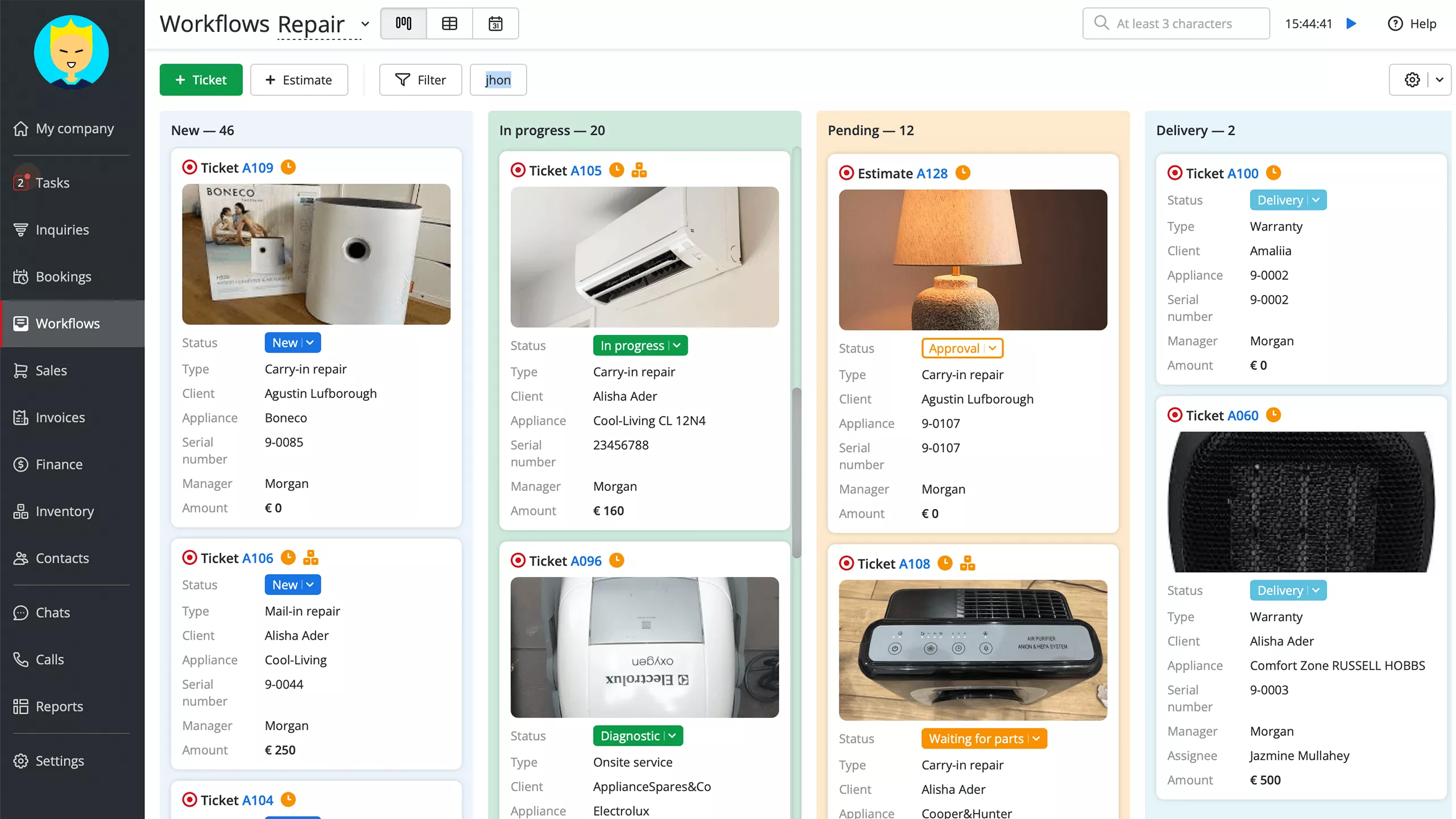 Work order management in RO App