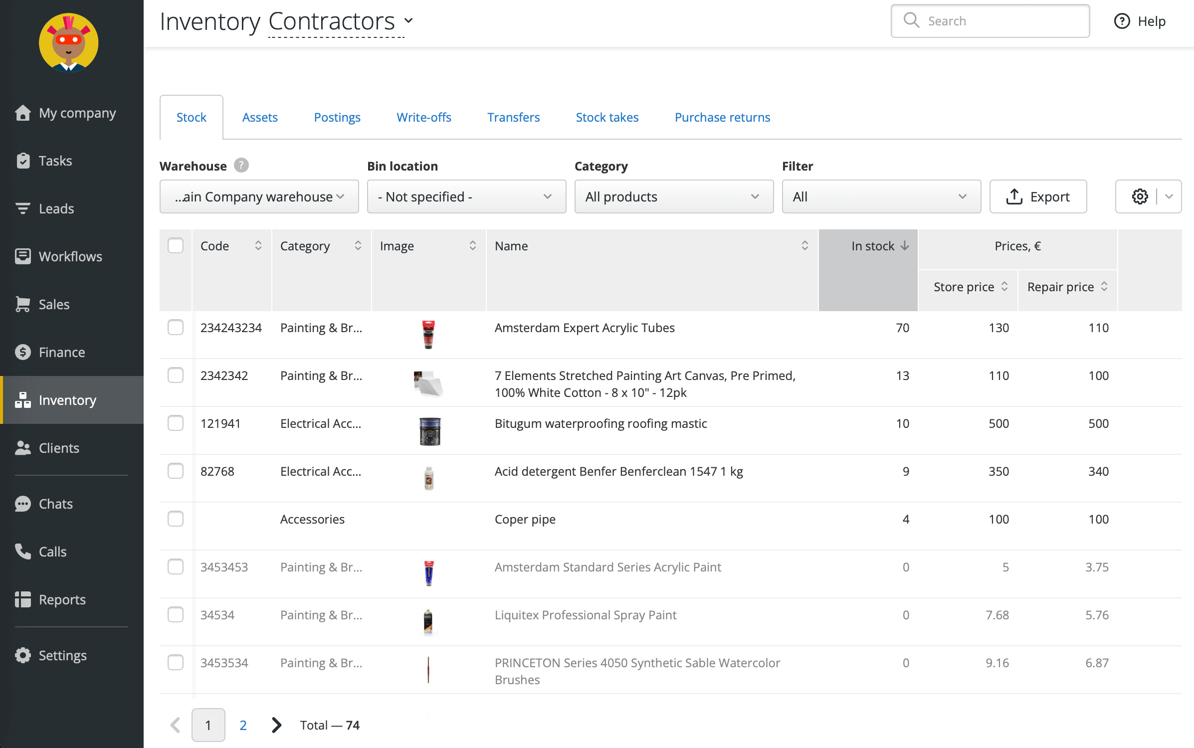 Warehouses in RO App