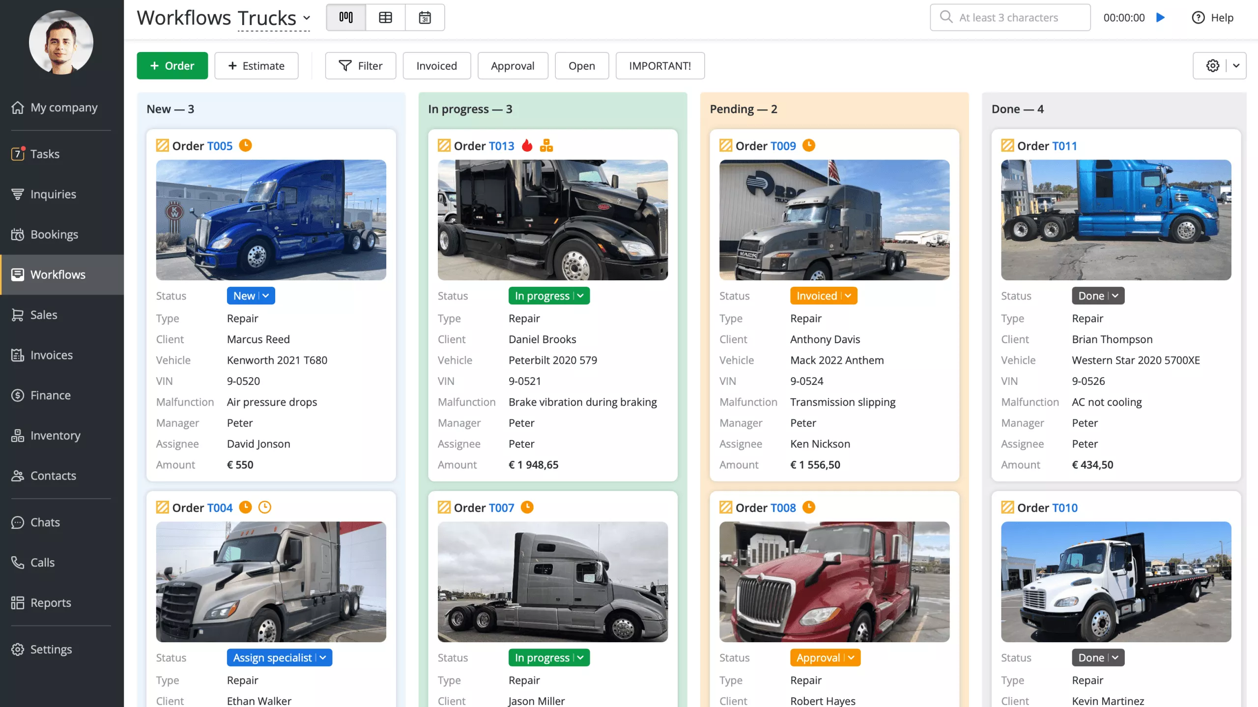 Truck repair workflows in RO App