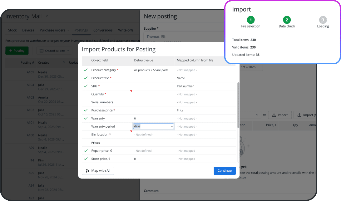 AI-Assisted Product Import for Inventory Postings