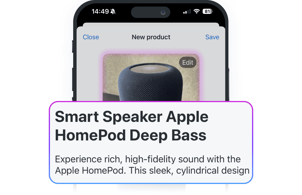 AI Product Recognition by Image for Fast Mobile Cataloguing