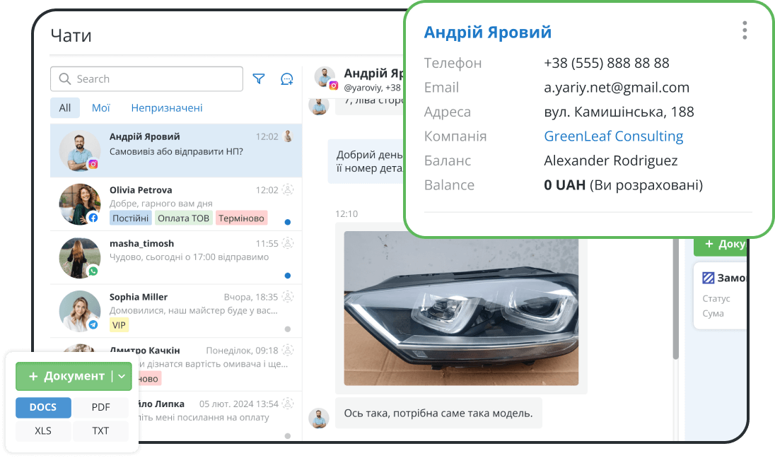 CRM з месенджерами для спілкування з клієнтами автосервісу