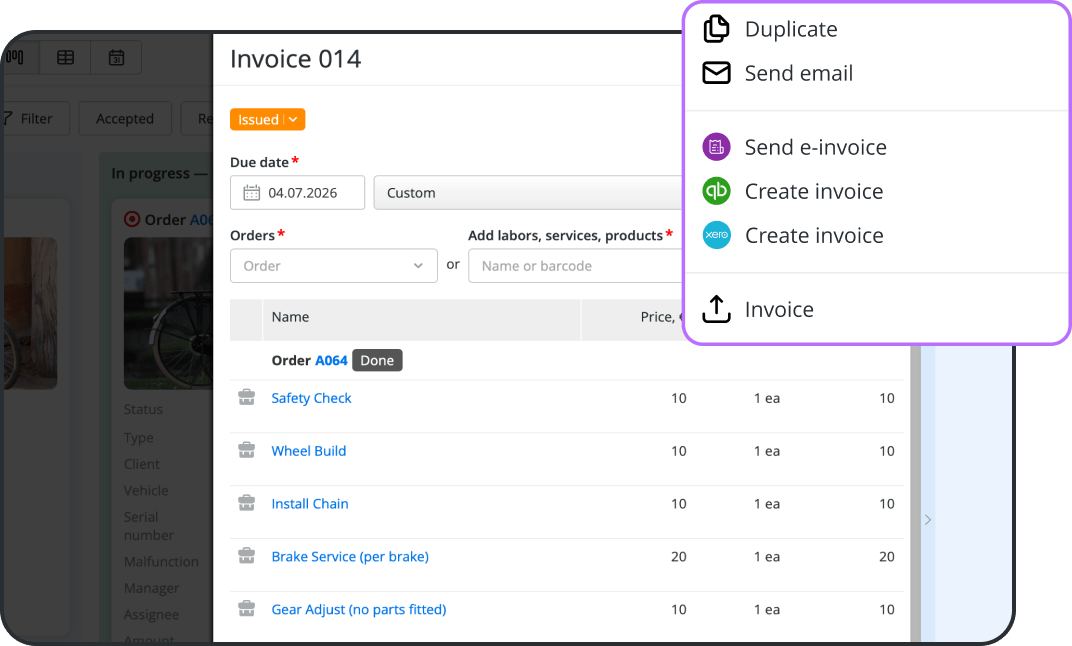 Turn Completed Repairs into Paid Bike Shop Invoices