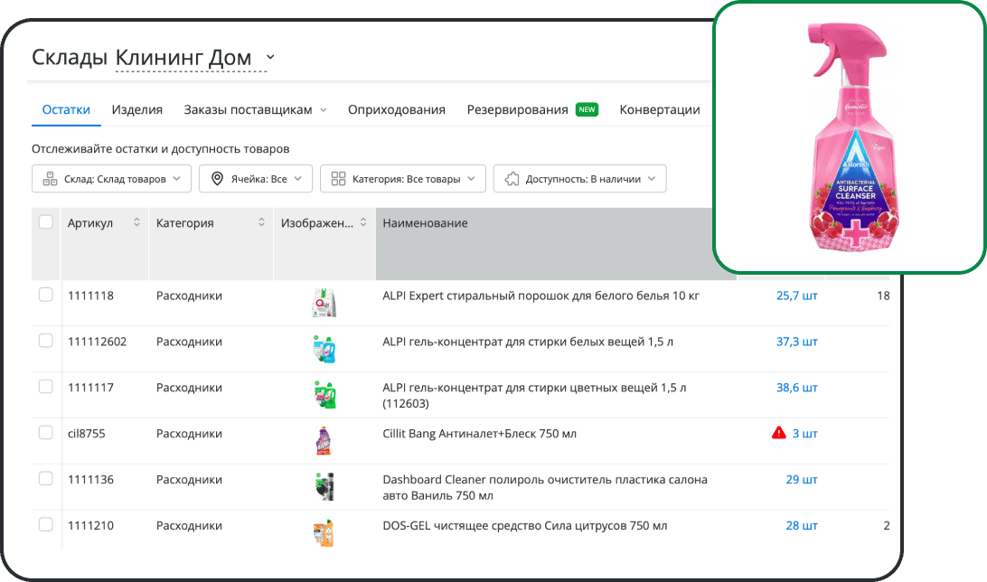 Складской учет моющих средств и расходных материалов