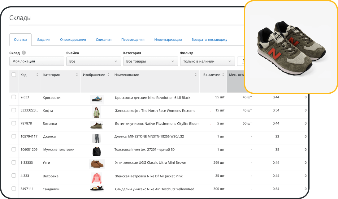 Складской учет в программе для магазина одежды и обуви
