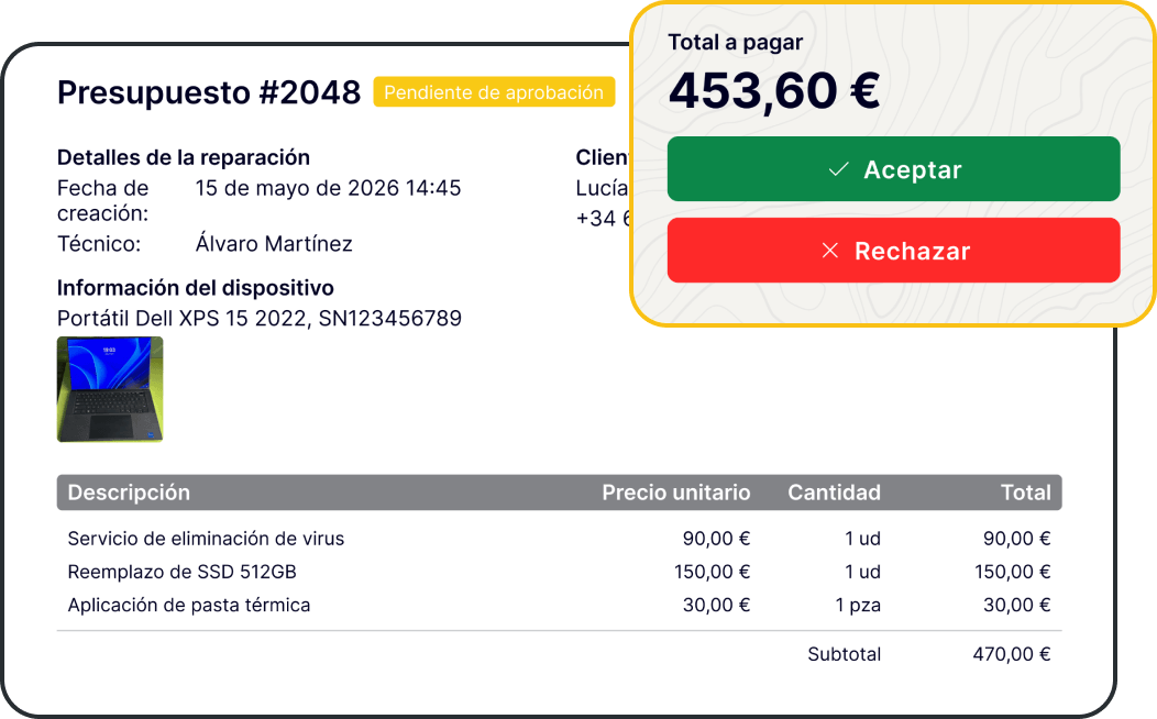 Presupuestos digitales y aprobaciones de los clientes para agilizar el proceso de reparaci&oacute;n de ordenadores