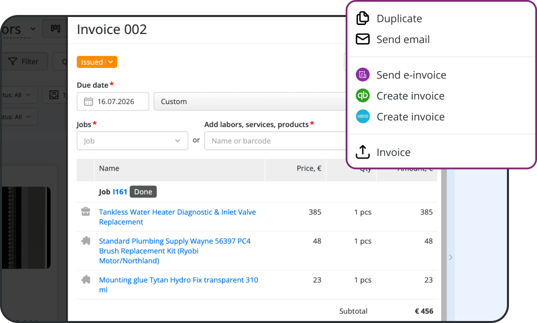 Software de gest&atilde;o de servi&ccedil;os no terreno ligado ao Xero e ao QuickBooks 
