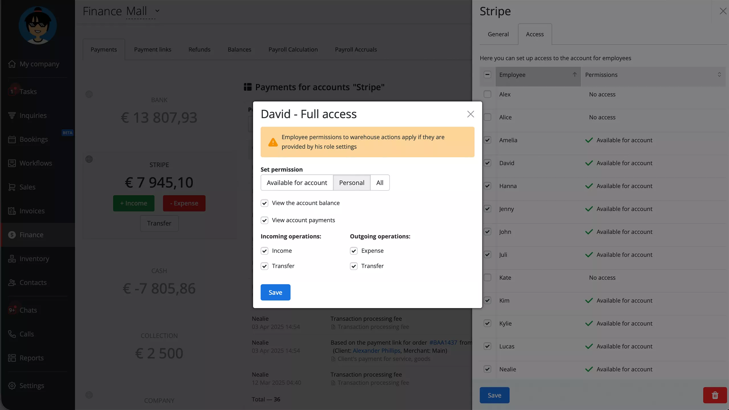 Secure cashboxes and inventory with two levels of employee access