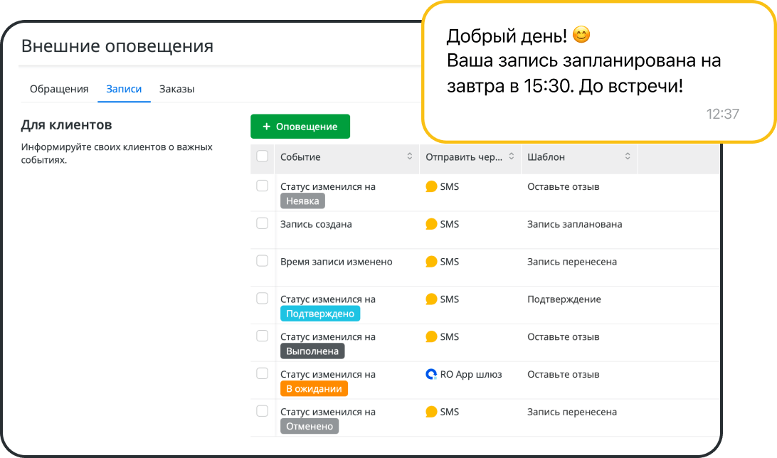 Автоматические оповещения для клиентов