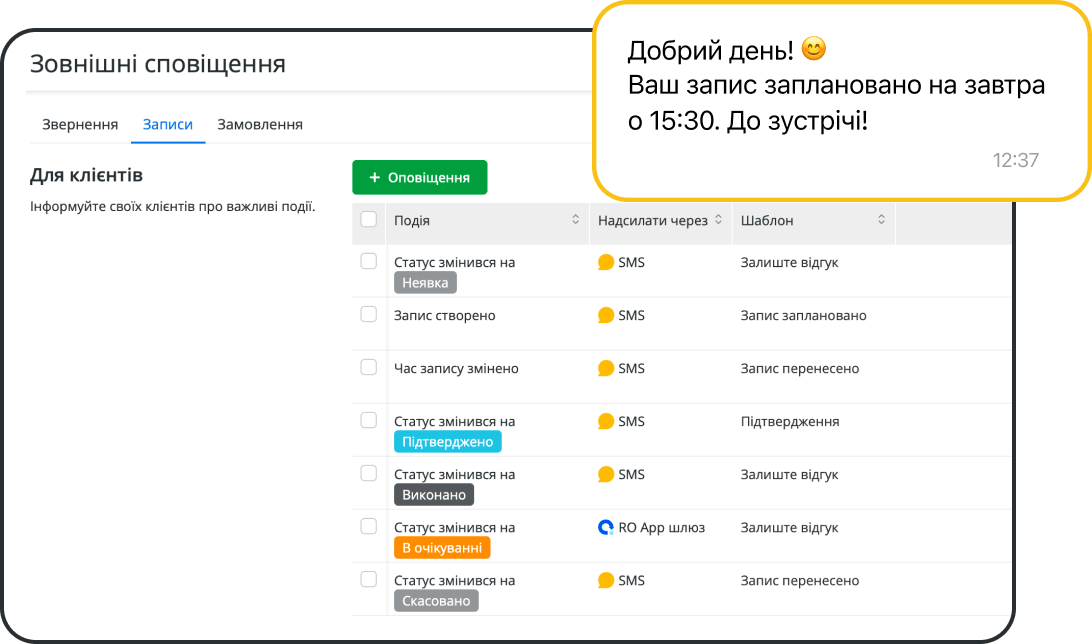 Автоматичні сповіщення для клієнтів