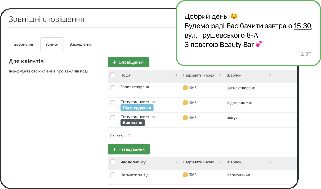 Автоматичні сповіщення для клієнтів