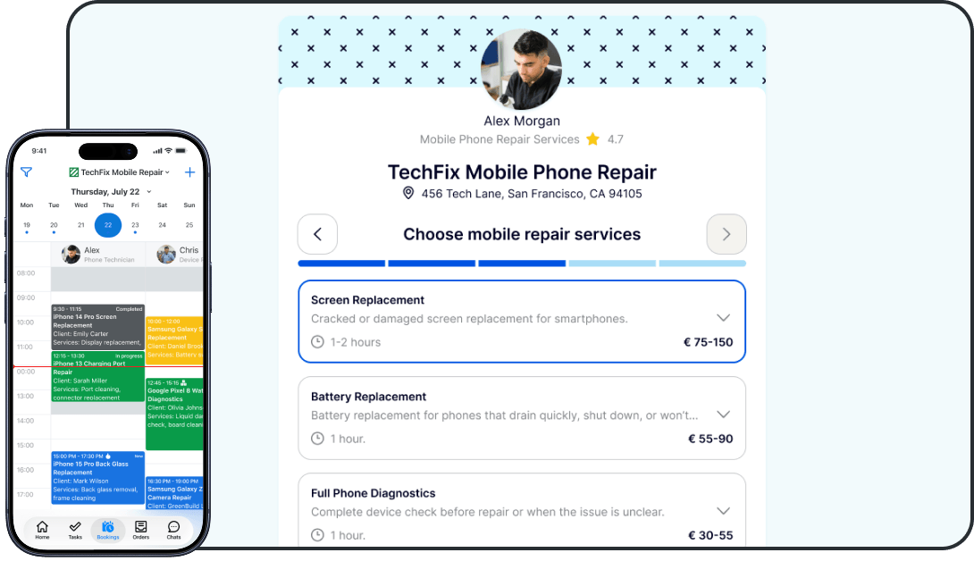 Oprogramowanie do rezerwacji napraw telefon&oacute;w kom&oacute;rkowych, kt&oacute;re zapełnia Tw&oacute;j warsztat