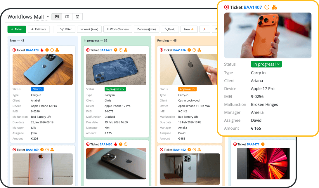 Gest&atilde;o de Bilhetes de Repara&ccedil;&atilde;o para Todas as Oficinas de Repara&ccedil;&atilde;o de Telem&oacute;veis