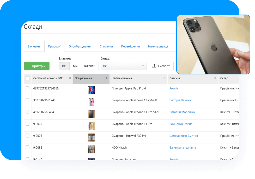 Облік ремонту мобільних телефонів