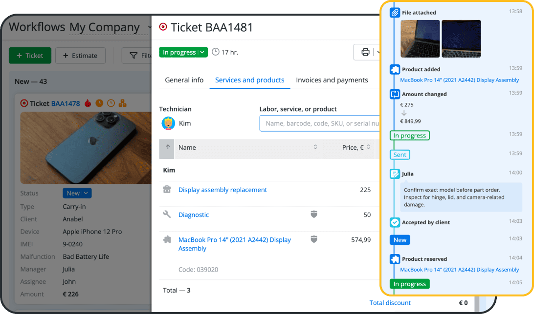 Complete Repair Ticket Management from Check-In to Pickup