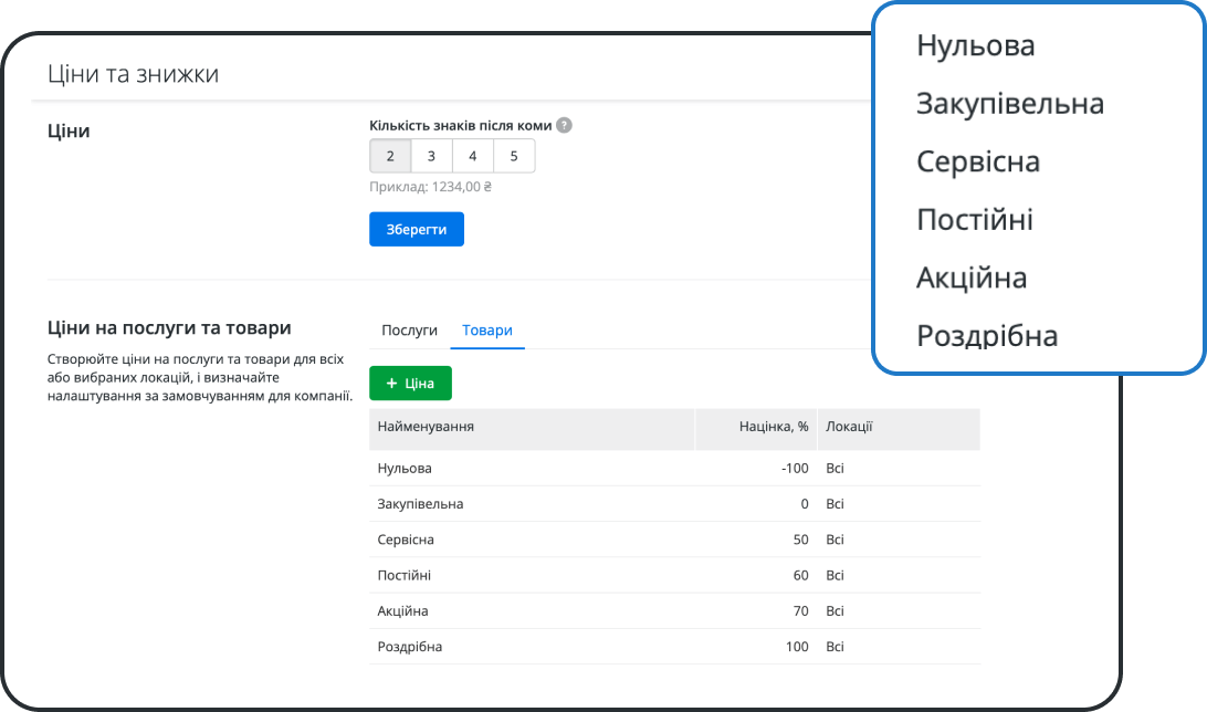 Керуйте цінами та знижками