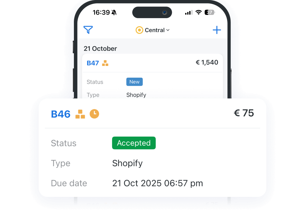 Aplicación móvil de gestión de pedidos para vendedores de Shopify