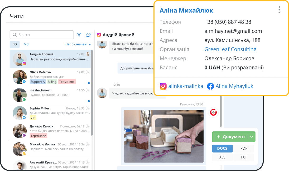 Всі чати, SMS і телефонія в одній CRM-системі