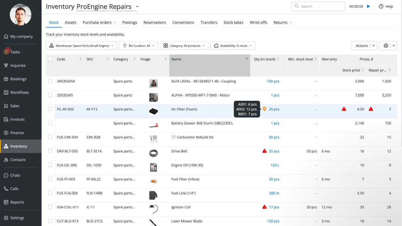 Inventory management in RO App