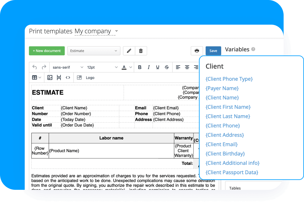 Flexible document templates